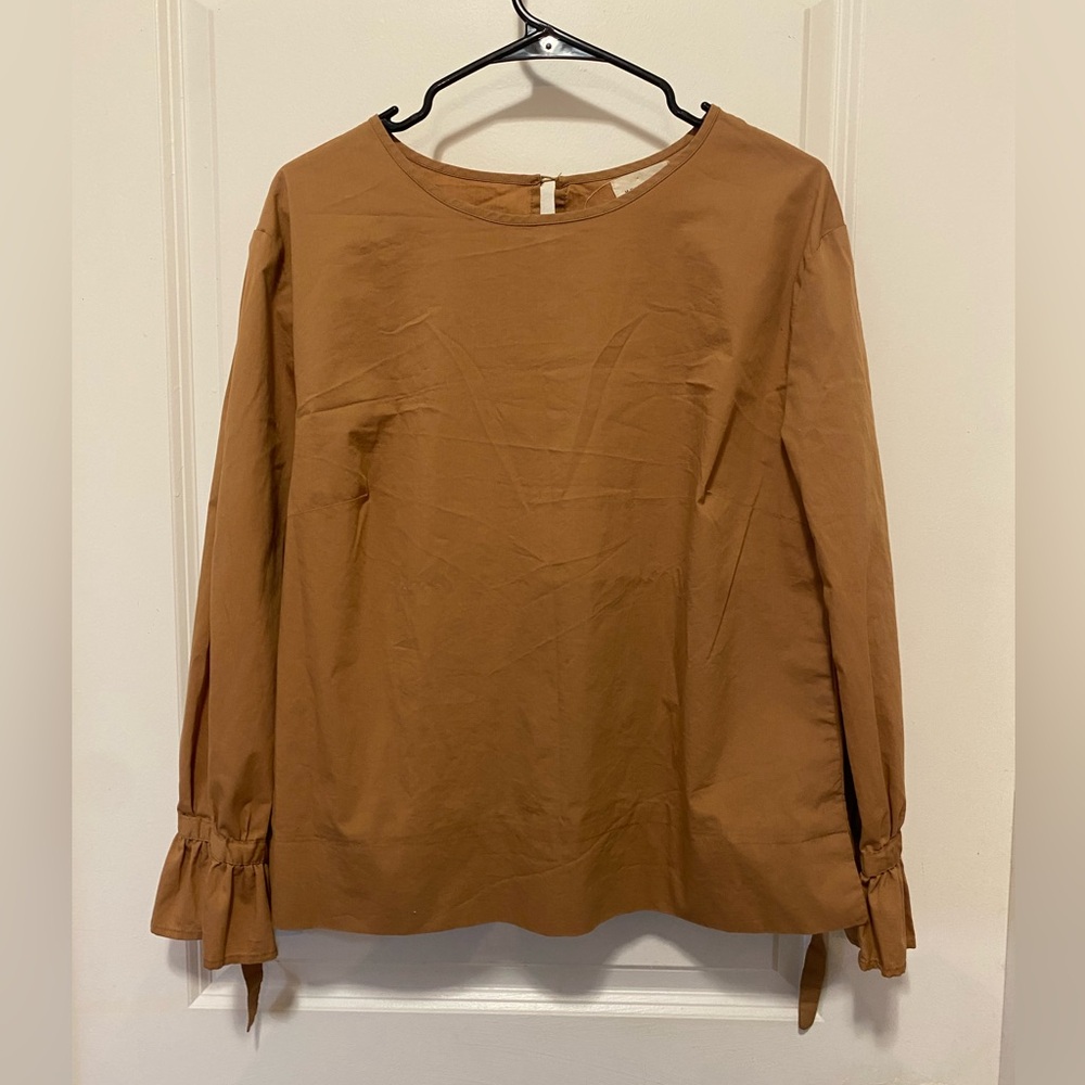 MELLODAY Tan Blouse with Tie Cuffs